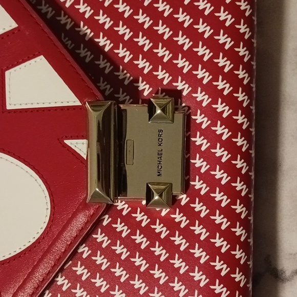 Micheal kors purse MK initial printed bag adjusted straps red white and gold - Picture 4 of 9